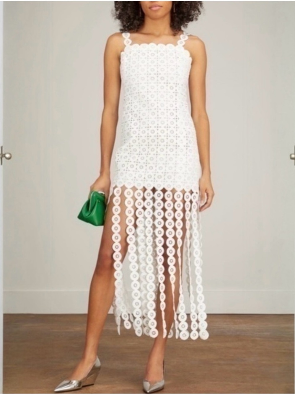 White Eyelet Fringe Midi Dress - Women